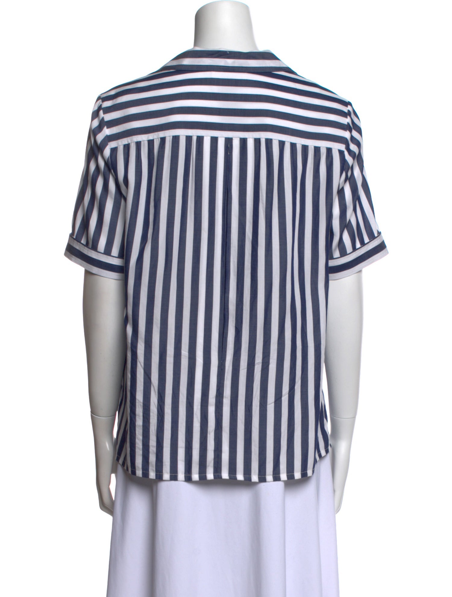 Celine Striped V-Neck Button-Up Top